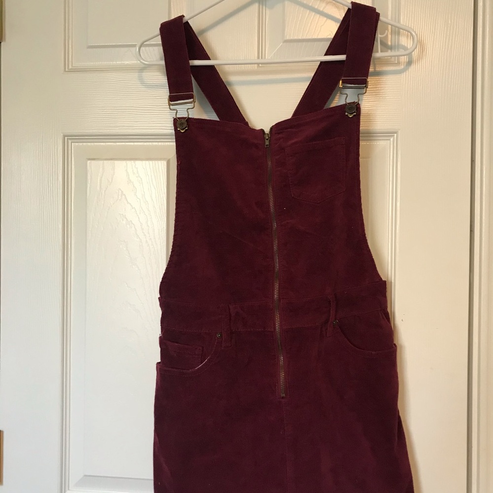 Maroon corduroy overall dress